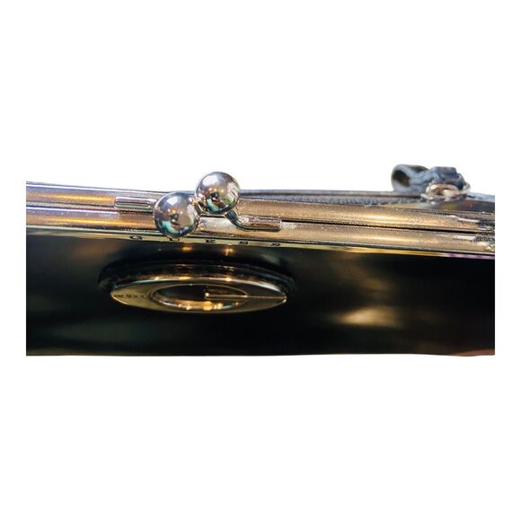 Guess Womens G Goldware Logo Kiss Lock Hobo Leather Black Shoulder Bag Y2K 2000 - Picture 3 of 12